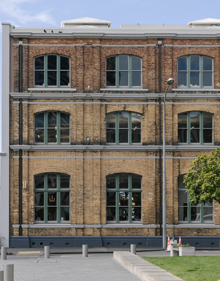 A large brick building on a sunny day at Britomart in Auckland.