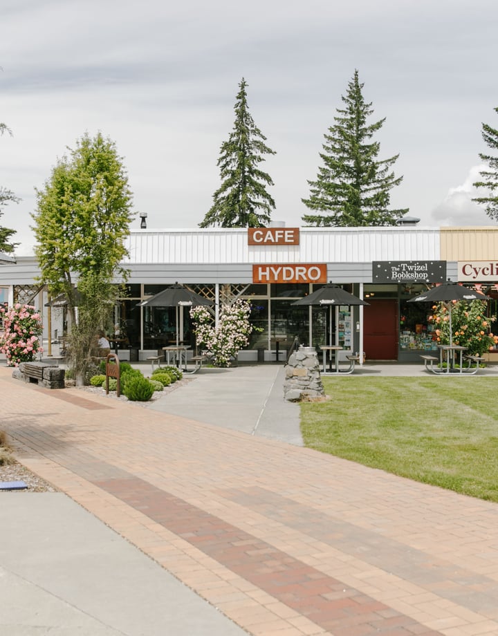 The Twizel shops on an overcast day.