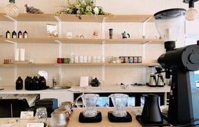 Coffee brewing equipment on the counter at Comes & Goes café in Petone.