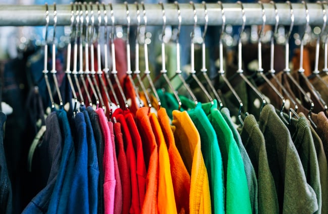 A colourful rack of clothes at Recycle Boutique, Hamilton.