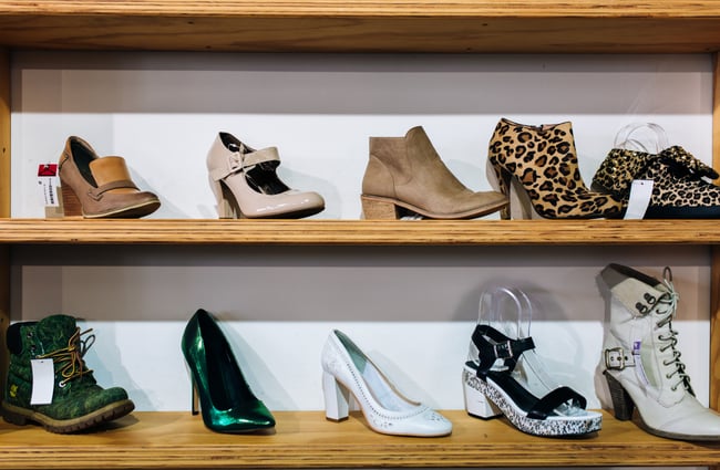 Shoes on display at Recycle Boutique, Hamilton.