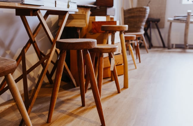 Close up of wooden stools.