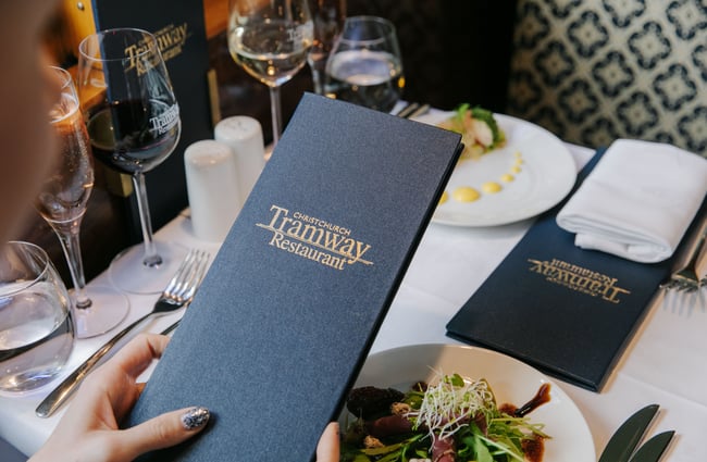 Close up of the Tramway Restaurant menu.