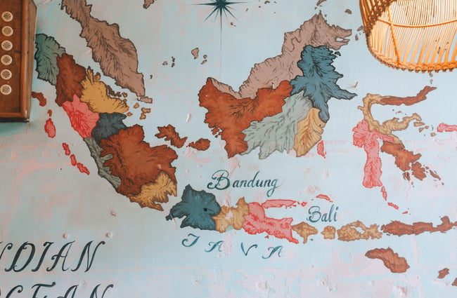 Map of Indonesia painted on the wall at Bandung Café, Auckland.