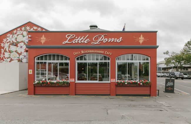 Exterior of Little Poms café, Christchurch.
