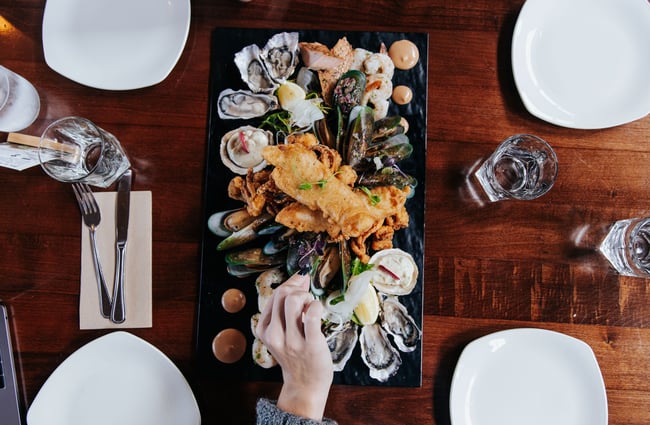 A flatlay of a seafood platter.