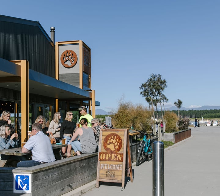 Outdoor seating area at Golden Bear Brewing Company, Māpua Tasman.