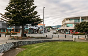A street in Paraparaumu on a cloudy day.