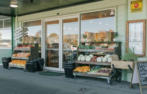 Fruit and vegetables outside the entrance to Fresh on Kendal Christchurch.