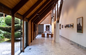 The sloping ceiling inside Objectspace Christchurch.