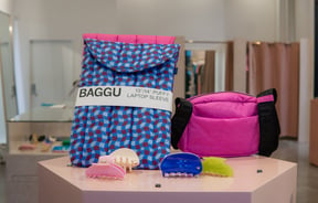 Colourful laptop sleeves and hair claws at Ruby clothing store in Central Christchurch.