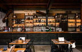 The large bar area inside Smoke restaurant in Ashburton.