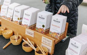 Hogarth chocolates on stall at The Nelson Market, Nelson.