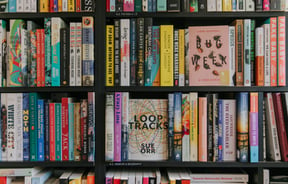 Bookcase jam packed with books at The Last Chapter, Wānaka.