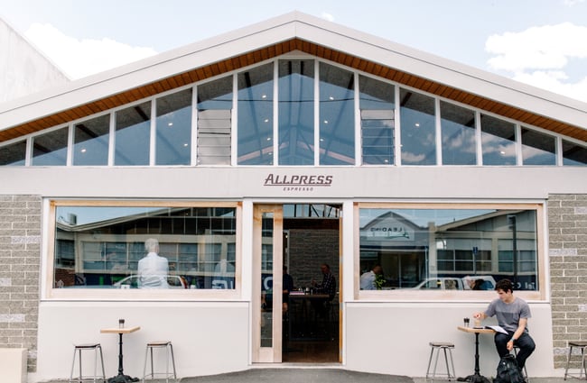 Cafe exterior of Allpress Espresso in Christchurch.