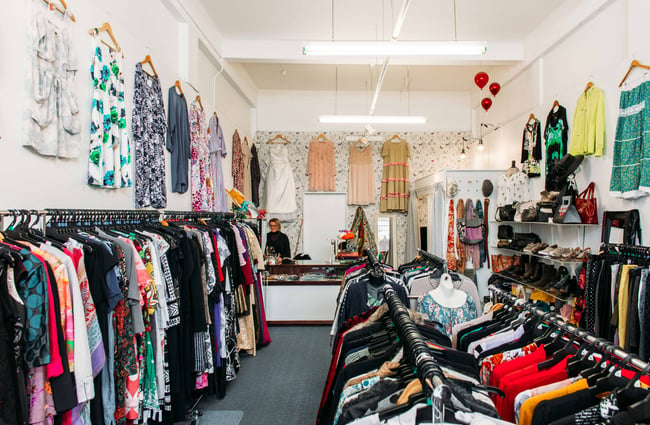 The Georgie Girl store filled to the brim with vintage and second hand clothing.