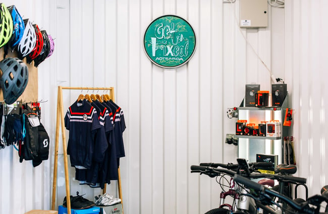 Clothing and cycle helmets from Get Fixed Bicycle Cafe, Porirua.