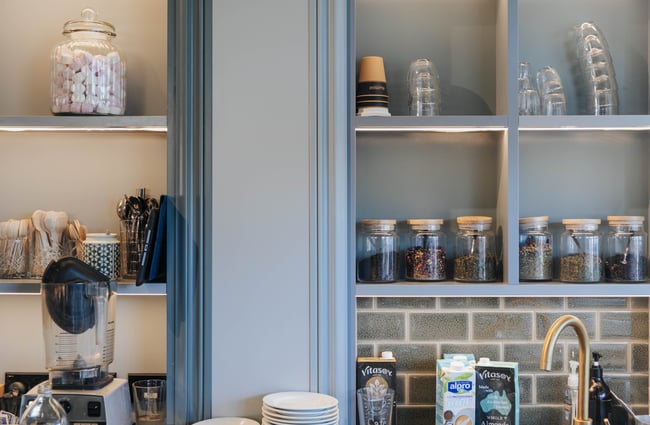 Glass containers on shelves at No.7 Balmac.