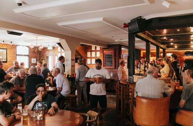 A full bar inside the British-style pub.