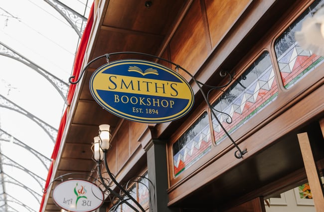 Exterior sign for Smith's Bookshop, Christchurch.