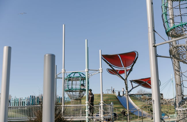 A close up of the climbing area of the playground.