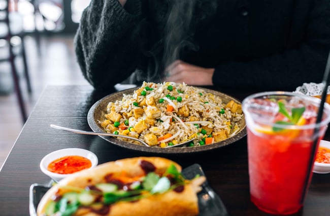 Fried rice on a plate.