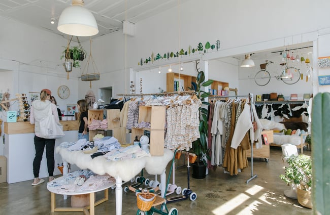 Inside the sunny store at William Bee in Ōamaru.