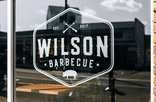 Wilson Barbecue window sign.
