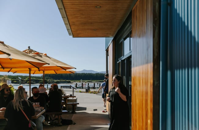 Outside seating area at Alberta's, Māpua Wharf.