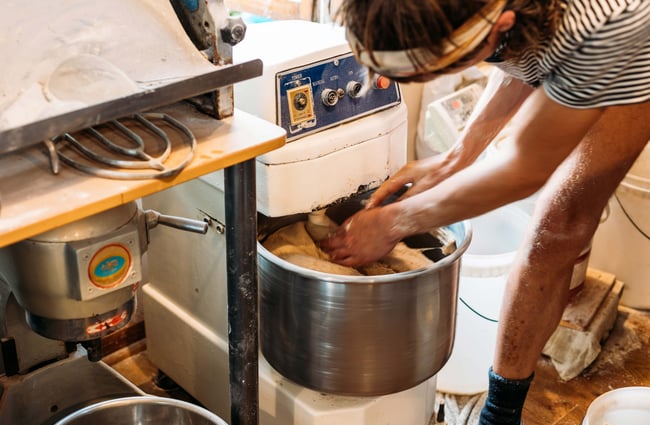 Dough in a mixer.