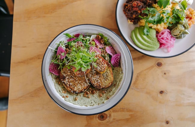 Brunch dishes on a table at Bobby Franks.