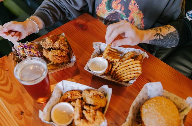 Table of fried chicken and sides from Empire Chicken in Christchurch.