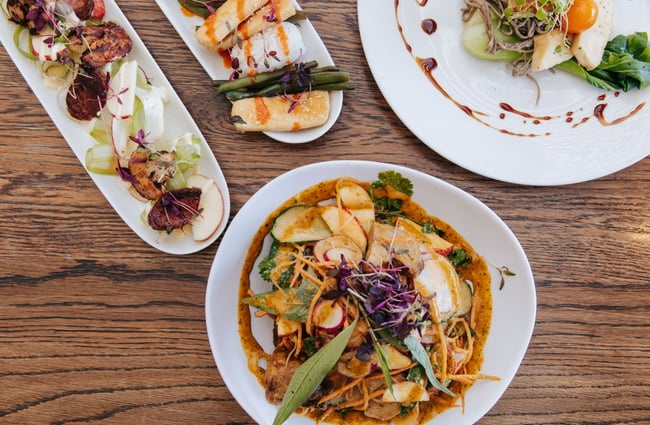 A flatlay of food on a table Fiddlesticks in Christchurch.