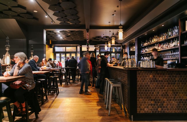 Lots of customers dining in the restaurant at Harry's Hawker House.