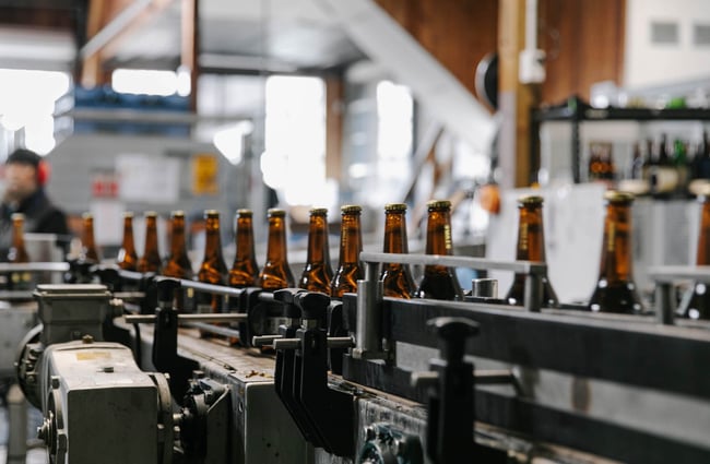 Bottles of beer in production at McCashins Brewery.