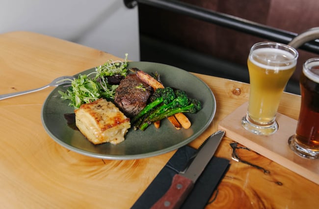 Plate of food on a table from McCashins Brewery.