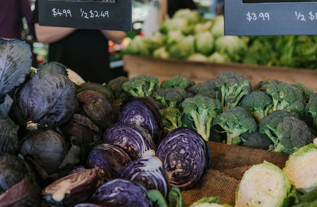 Cabbages and broccoli for sale at Old Factory Corner, Nelson Tasman.