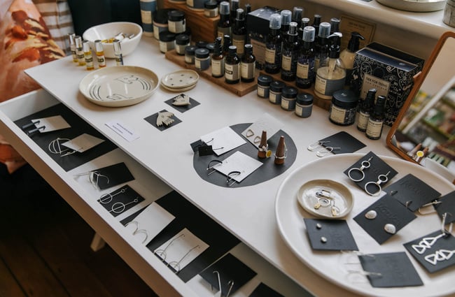 Jewellery and essential oils for sale at Red Gallery and Cafe.