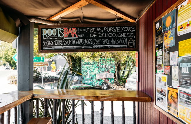 The outdoor bar area facing the street.