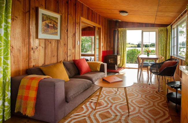 A retro decorated living room.