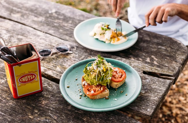 Tomato and avocado on toast.