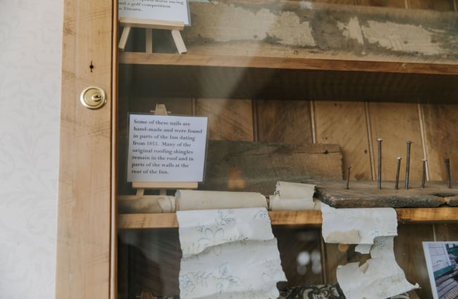 Historical nails in a cabinet at The Moutere Inn, Nelson Tasman.