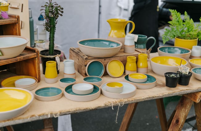 Ceramics for sale at The Nelson Market, Nelson.