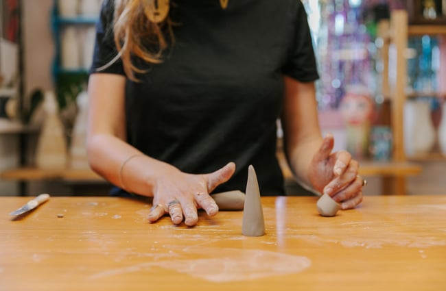 Close up of someone working with clay at Zappekin Artists & Allies, Nelson Tasman.