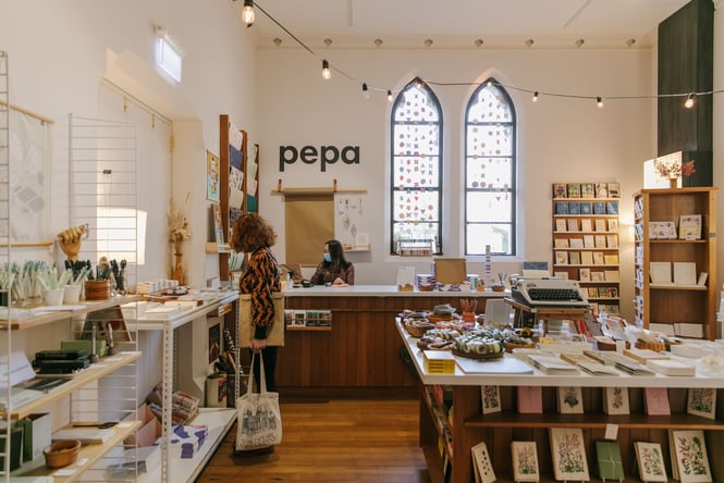 The busy interior of Pepa Stationery.