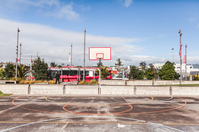 A basketball court at Silo Park.