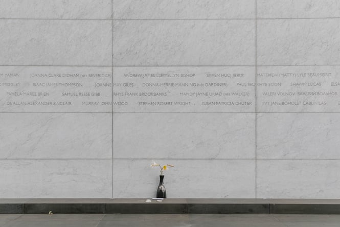 A close up of the earthquake memorial wall in Christchurch.