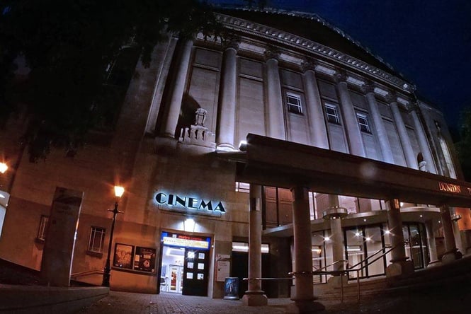 The outside of Metro Cinemas in the evening.