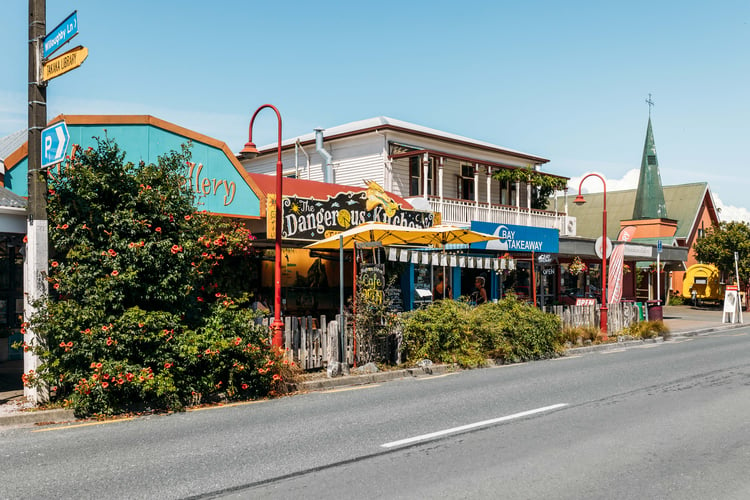 Colourful restaurant on the street at Takaka.