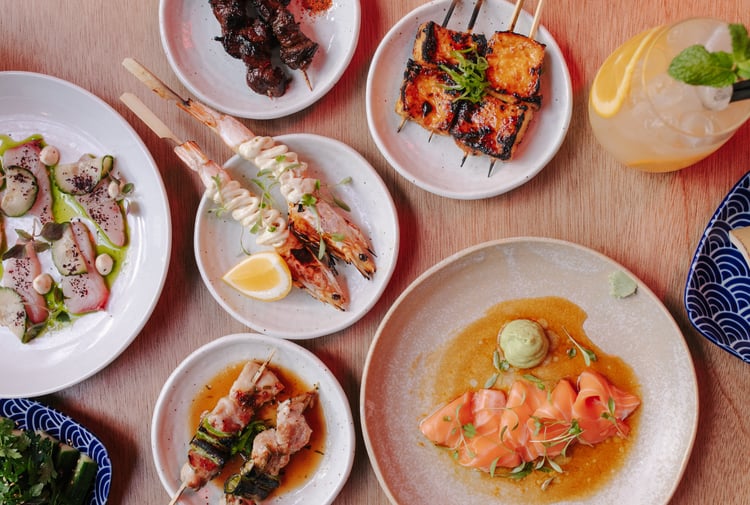 A flatlay of plates of Japanese food at Bar Yoku Christchurch.